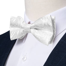 Kids Bow Tie Pure White Paisley Silk Pre-Bow Tie