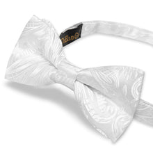 Kids Bow Tie Pure White Paisley Silk Pre-Bow Tie
