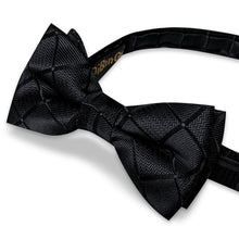 Kids Bow Tie Classic Black Plaid Silk Pre-Bow Tie