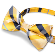  Kids Bow Tie Yellow Black Plaid Silk Pre-Bow Tie