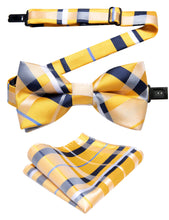  Kids Bow Tie Yellow Black Plaid Silk Pre-Bow Tie