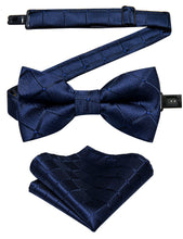 Kids Bow Tie Navy Blue Plaid Silk Pre-Bow Tie