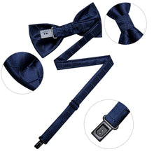 Kids Bow Tie Navy Blue Plaid Silk Pre-Bow Tie