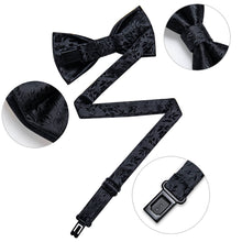  Black Floral Silk Pre-Bow Tie