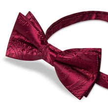  Burgundy Red Paisley Silk Pre-Bow Tie