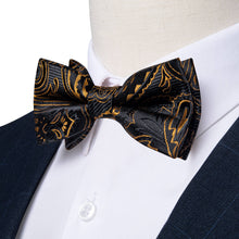 Black Gold Woven Floral Silk Pre-Bow Tie