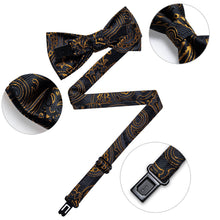 Black Gold Woven Floral Silk Pre-Bow Tie