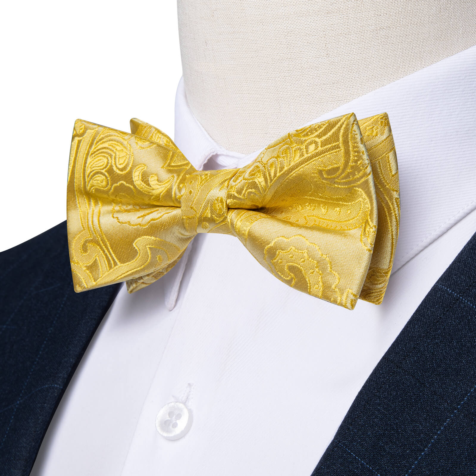 Macaroon Yellow Paisley Silk Pre-Bow Tie