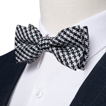  Black White Woven Striped Silk Pre-Bow Tie