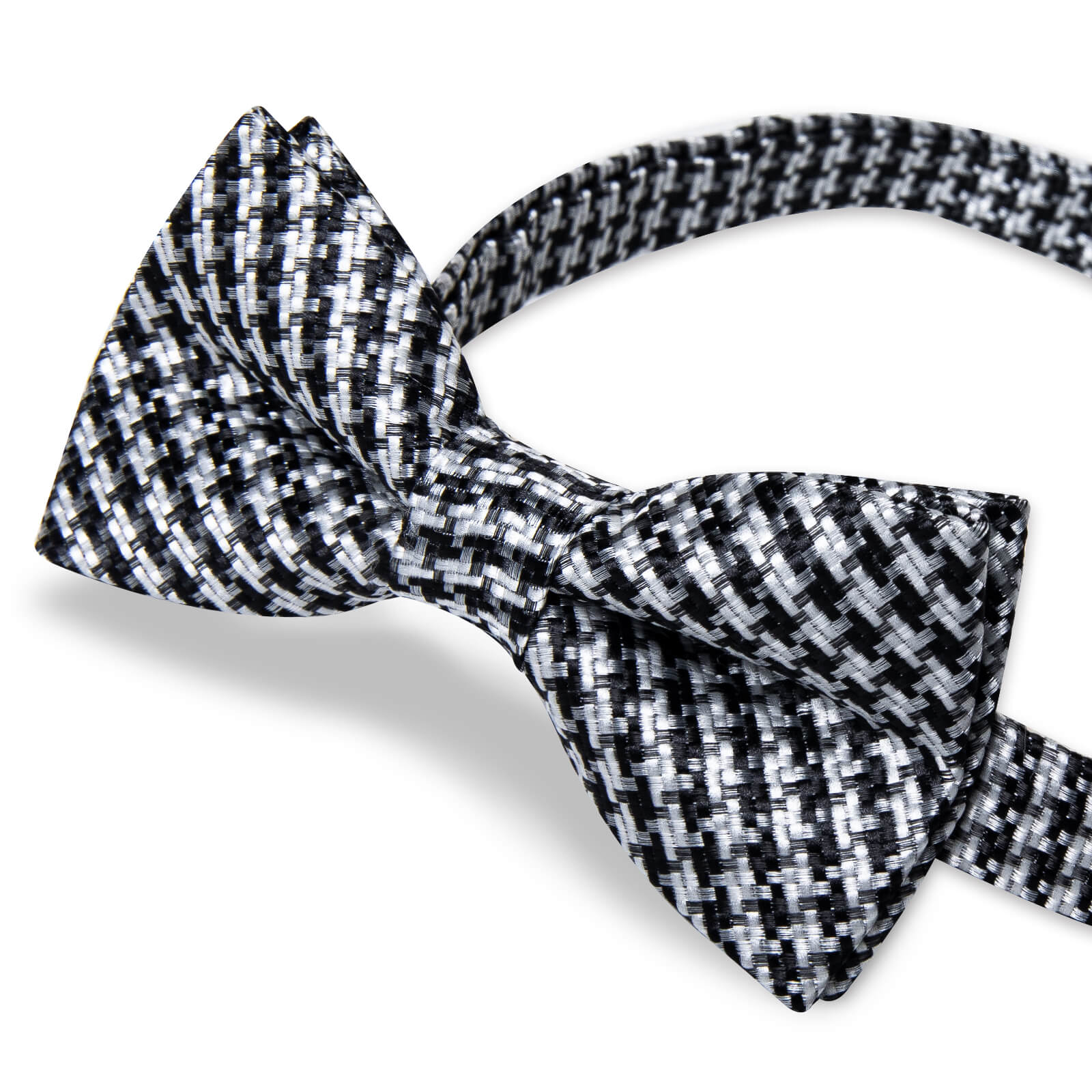  Black White Woven Striped Silk Pre-Bow Tie