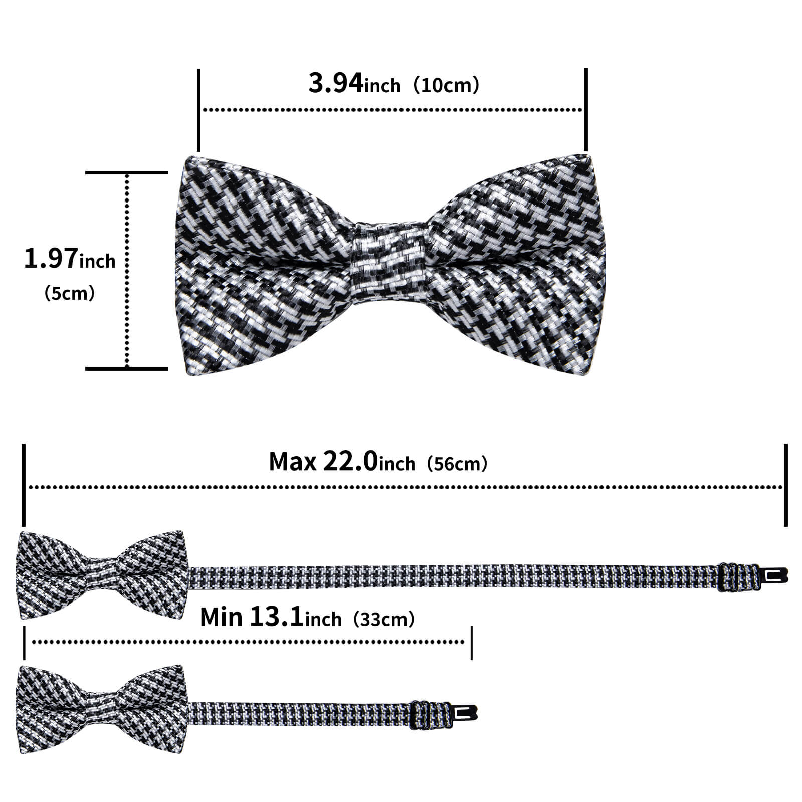  Black White Woven Striped Silk Pre-Bow Tie