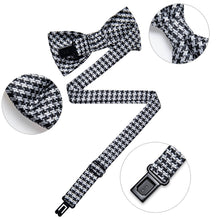  Black White Woven Striped Silk Pre-Bow Tie