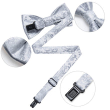 Cloud Grey Floral Silk Pre-Bow Tie