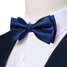  Navy Blue Woven Plaid Silk Pre-Bow Tie