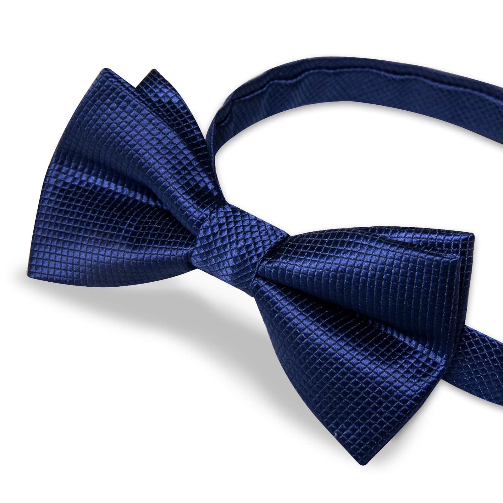  Navy Blue Woven Plaid Silk Pre-Bow Tie