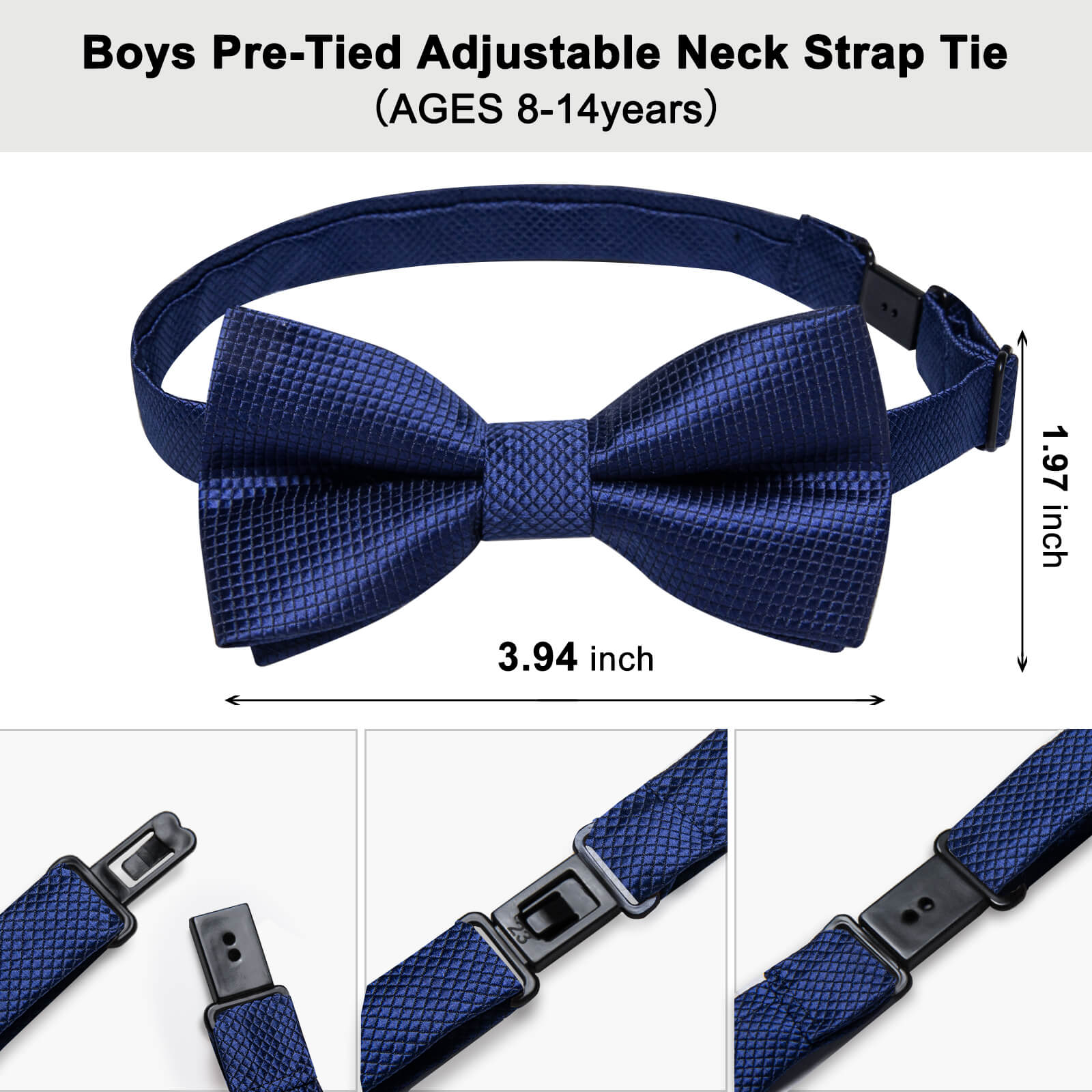  Navy Blue Woven Plaid Silk Pre-Bow Tie