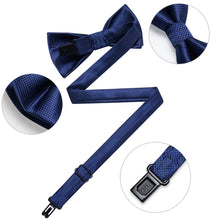  Navy Blue Woven Plaid Silk Pre-Bow Tie