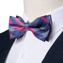 Navy Blue Red Plaid Silk Pre-Bow Tie