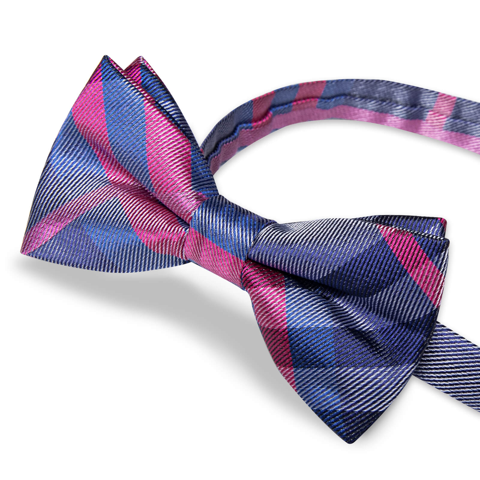Navy Blue Red Plaid Silk Pre-Bow Tie