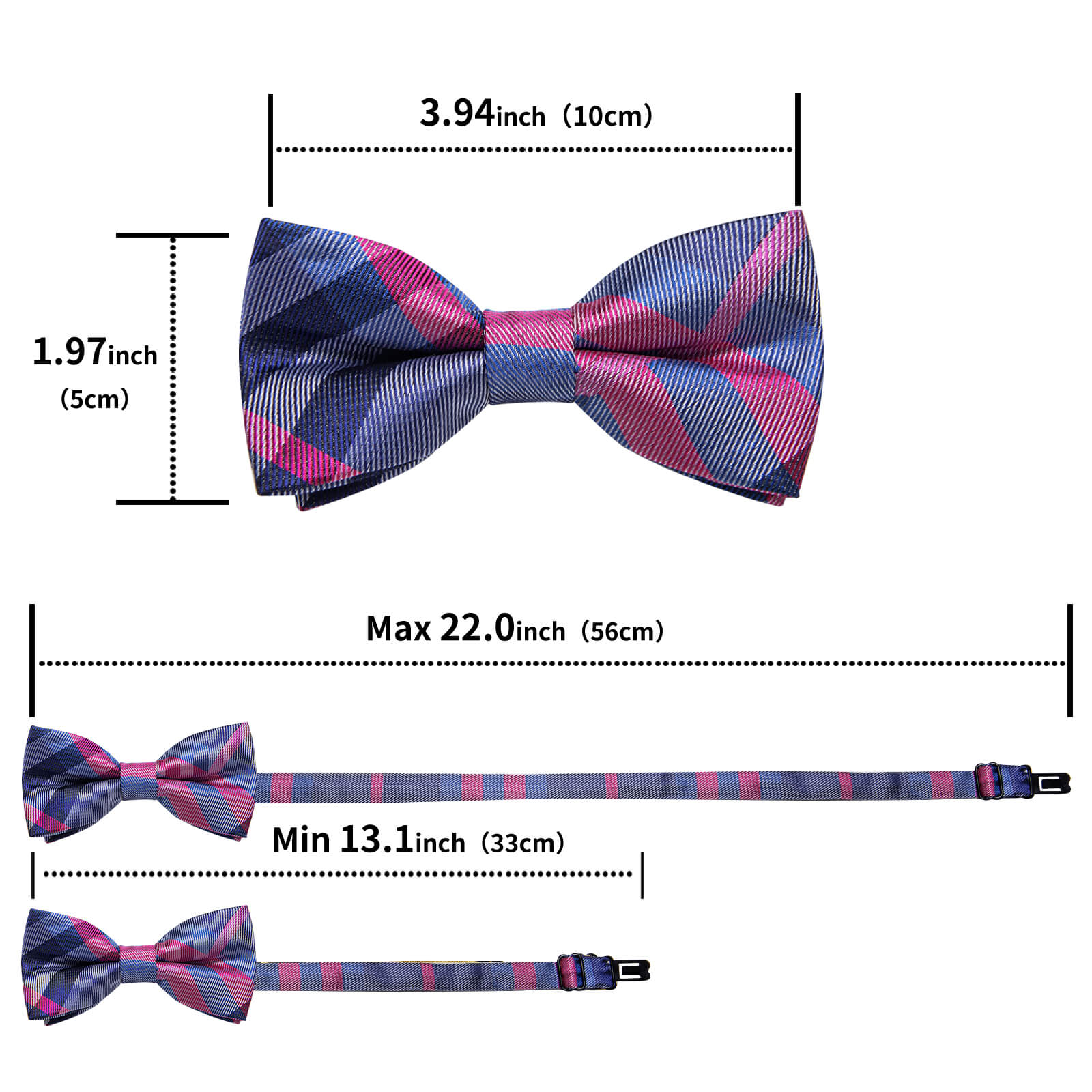 Navy Blue Red Plaid Silk Pre-Bow Tie