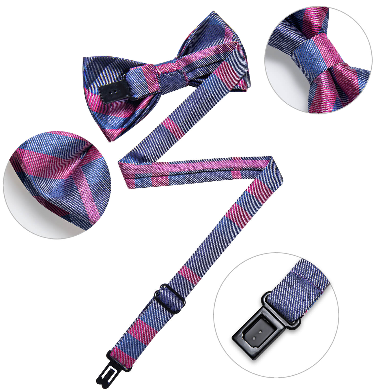 Navy Blue Red Plaid Silk Pre-Bow Tie