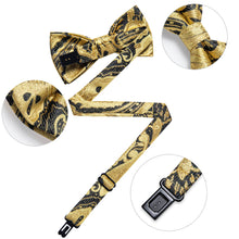 Golden Black Floral Silk Pre-Bow Tie