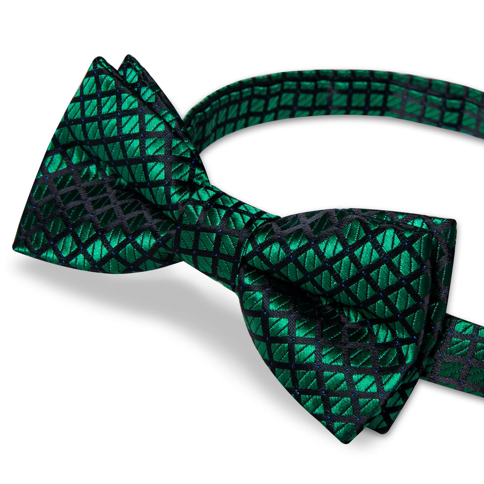 Dark Green Black Plaid Silk Pre-Bow Tie