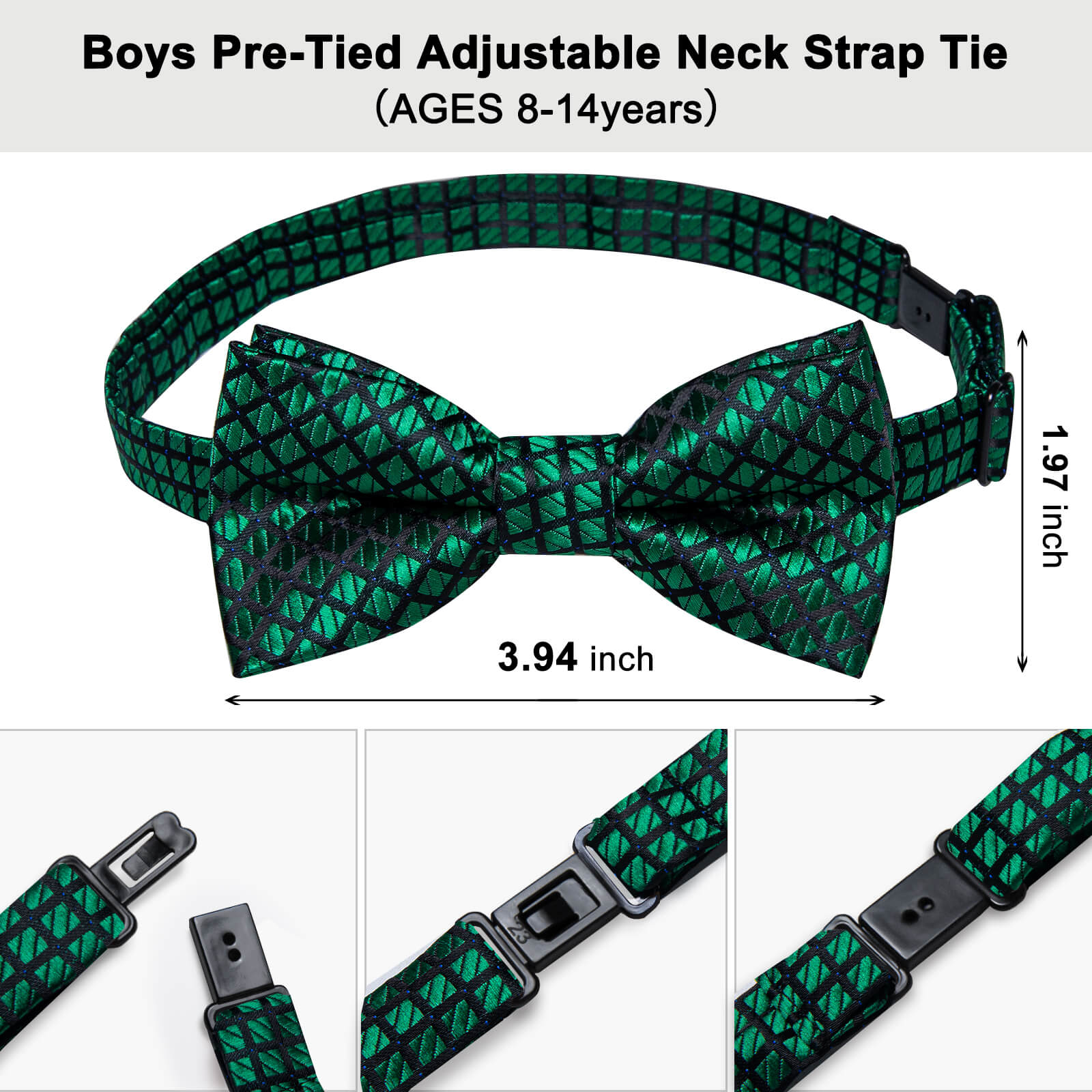 Dark Green Black Plaid Silk Pre-Bow Tie