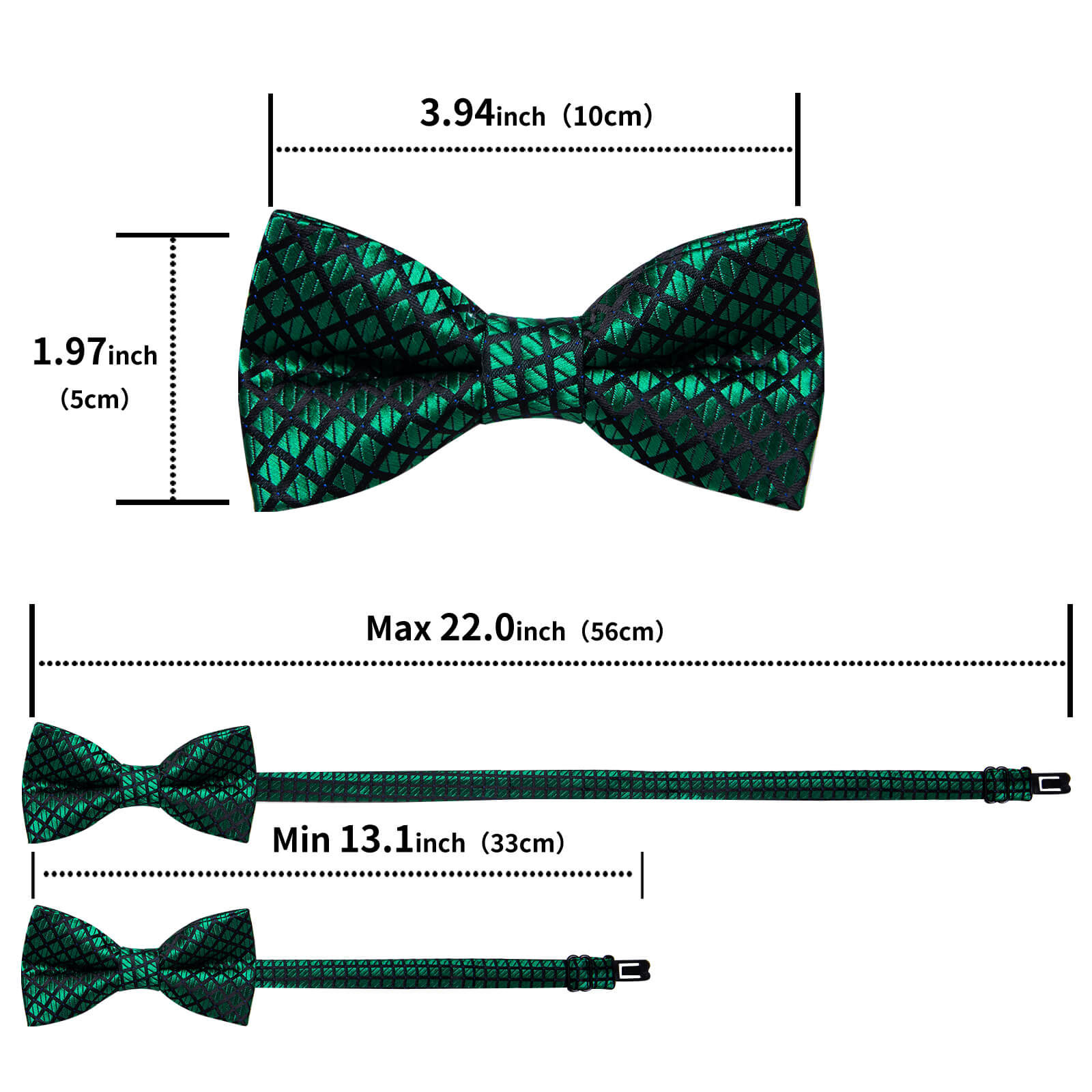 Dark Green Black Plaid Silk Pre-Bow Tie