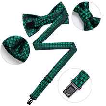 Dark Green Black Plaid Silk Pre-Bow Tie