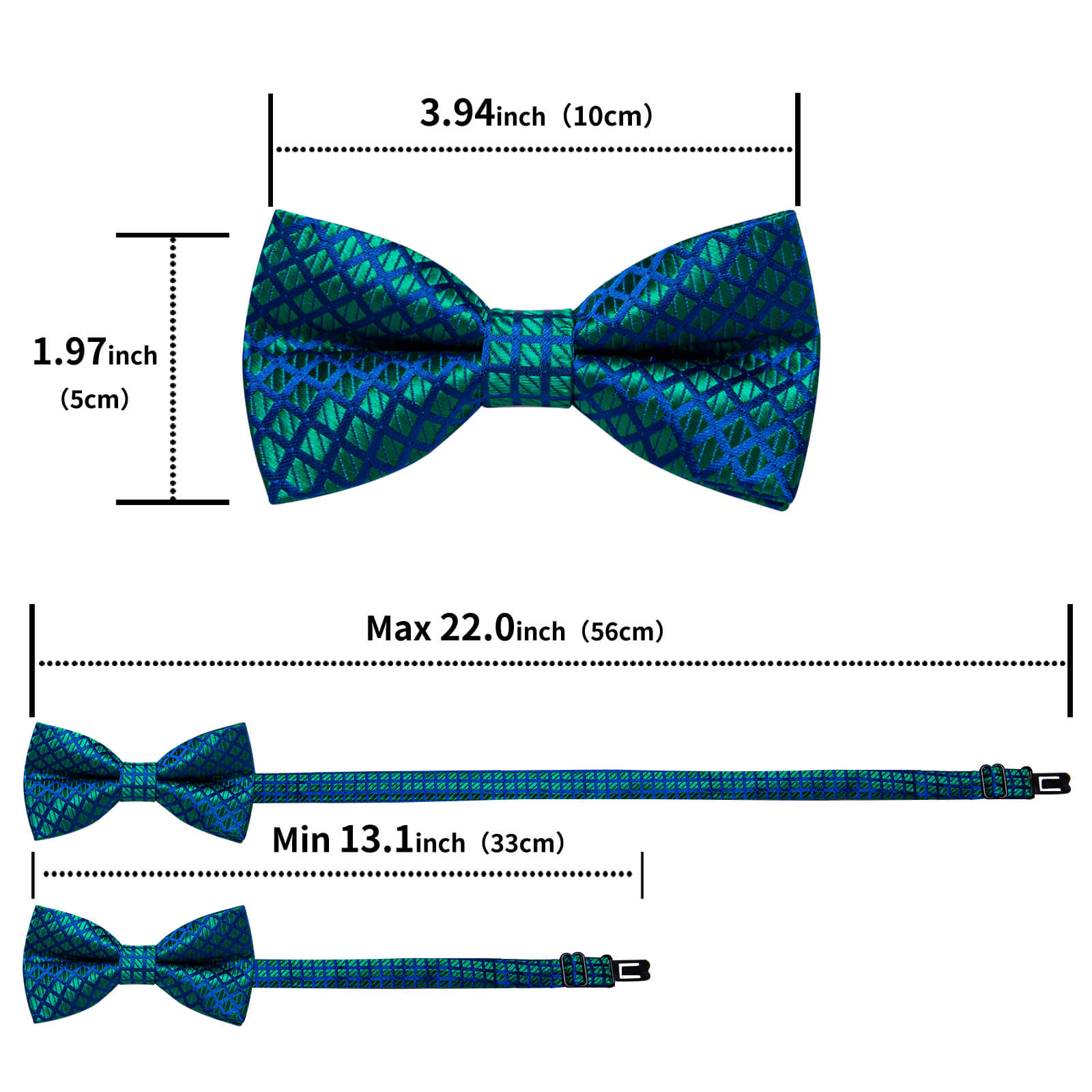 Green Blue Woven Plaid Silk Pre-Bow Tie