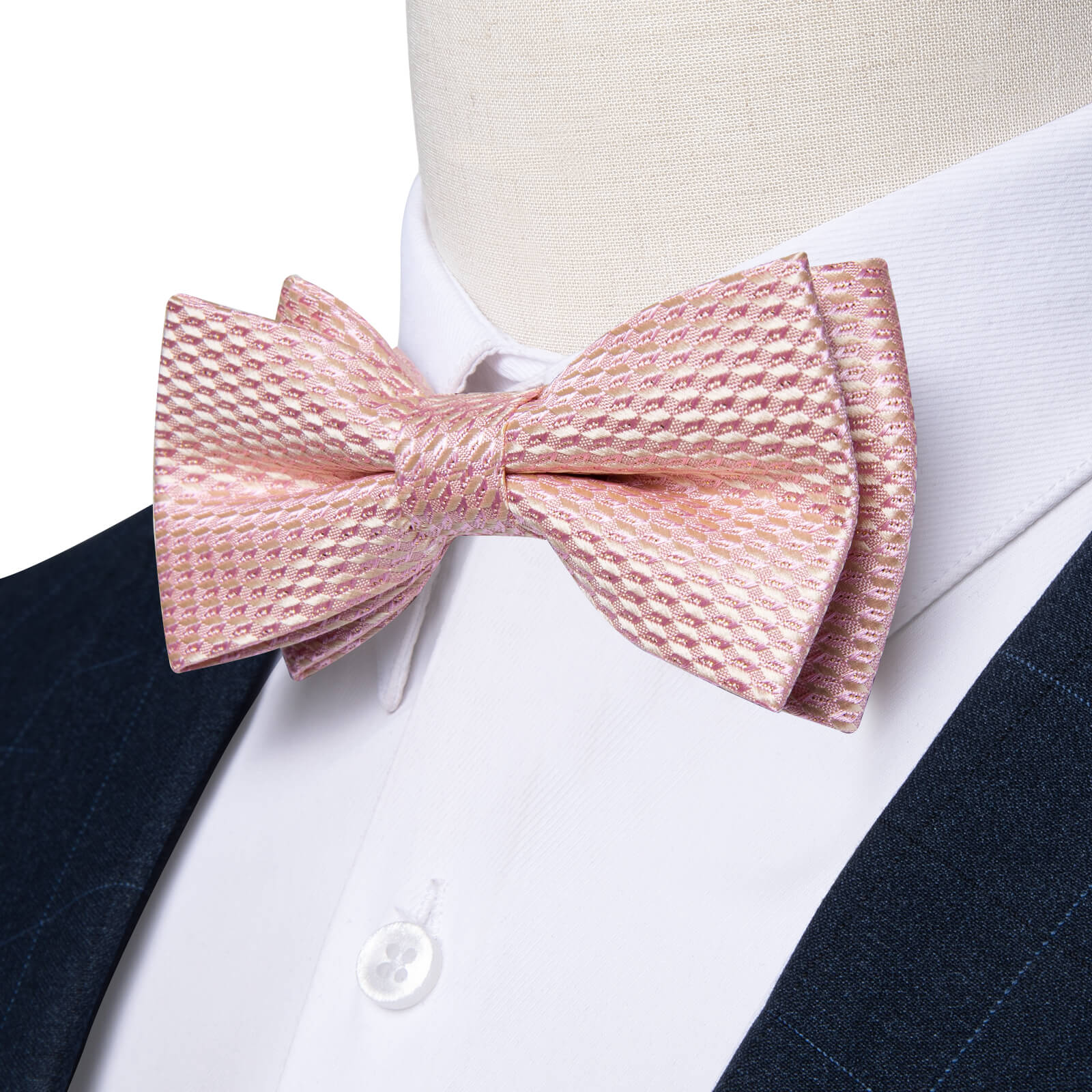 Light Pink Geometric Silk Pre-Bow Tie