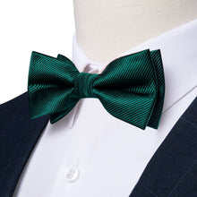 Sapphire Pine Green Striped Silk Pre-Bow Tie