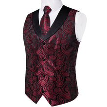 Claret Floral Jacquard V Neck Waistcoat Vest Tie Handkerchief Cufflinks Set