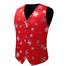 Christmas Silver Snowflake Red Jacquard Silk Waistcoat Vest Bowtie Pocket Square Cufflinks Set