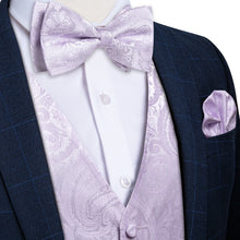 Violet Ash Floral Jacquard Vest Neck Bow Tie Handkerchief Cufflinks Set