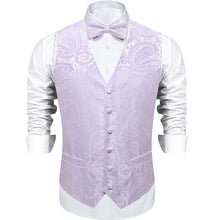 fashion light purple paisley silk mens waistcoat necktie bow tie pocket square cufflinks set vest for dress