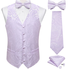 Violet Ash Floral Jacquard Vest Neck Bow Tie Handkerchief Cufflinks Set