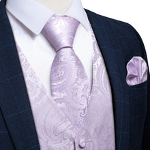 fashion light purple paisley silk mens waistcoat necktie bow tie pocket square cufflinks set vest for dress