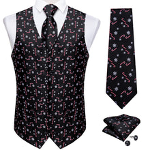 Christmas Snowflake Black Solid Jacquard Silk Waistcoat Vest Handkerchief Cufflinks Tie Vest Suit Set