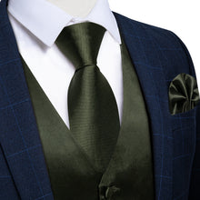 Dark Green Solid Satin Waistcoat Vest Tie Handkerchief Cufflinks Set