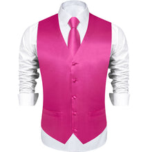Rose Red Solid Jacquard Silk Waistcoat Vest Necktie Bowtie Handkerchief Cufflinks Set