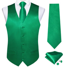 green solid mens tie bow tie set with mens silk suit vest