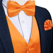 orange solid mens silk vest tie bow tie hanky cufflinks set for mens suit