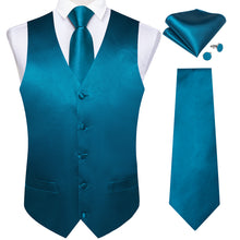 Deep Water Teal solid silk mens vest tie and bow tie set
