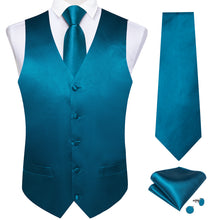 Deep Water Teal solid silk mens vest tie and bow tie set