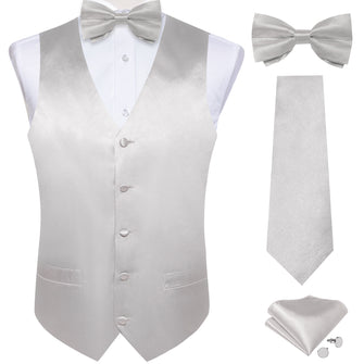 solid grey tie bow tie set for men and mens solid silk suit vest