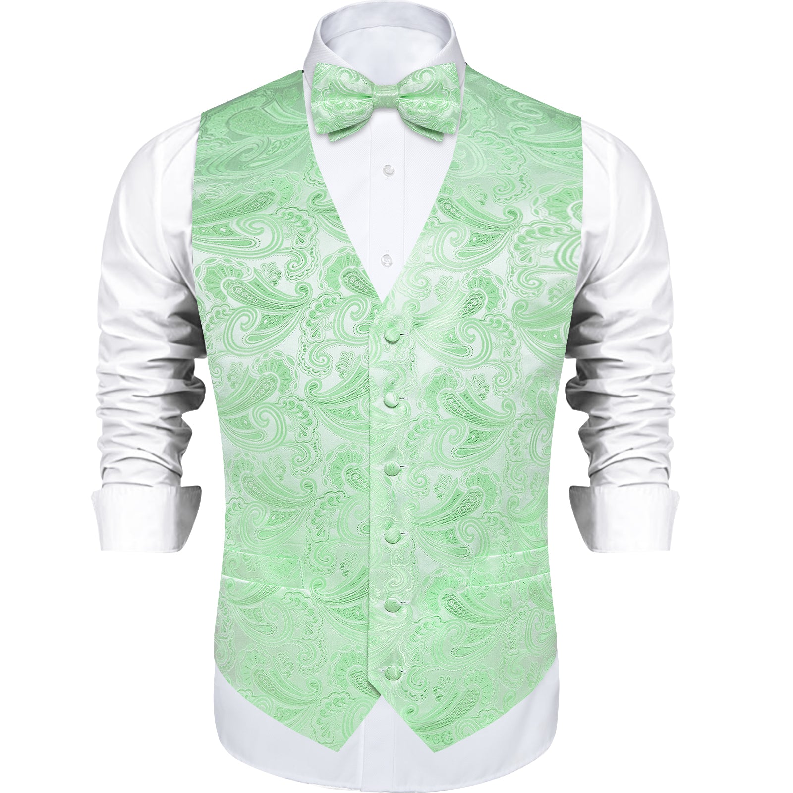 Dibangu Work Vest Green Floral Silk Vest Bowtie Set for Men Dress Suit DiBanGuStore Dibangu Work Vest Green Floral Silk Vest Bowtie Set for Men Dress Suit DiBanGuStore