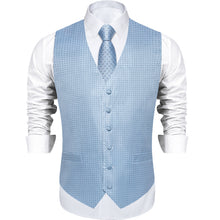 Men's Classic Purple Plaid Jacquard Silk Waistcoat Vest Tie Handkerchief Cufflinks Suit Set