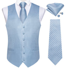 Men's Classic Purple Plaid Jacquard Silk Waistcoat Vest Tie Handkerchief Cufflinks Suit Set